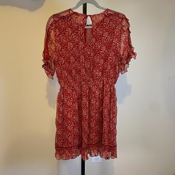 NWT Anthropologie Floreat Red Print Ruffle Lace Sheer Dress - Picture 13 of 16